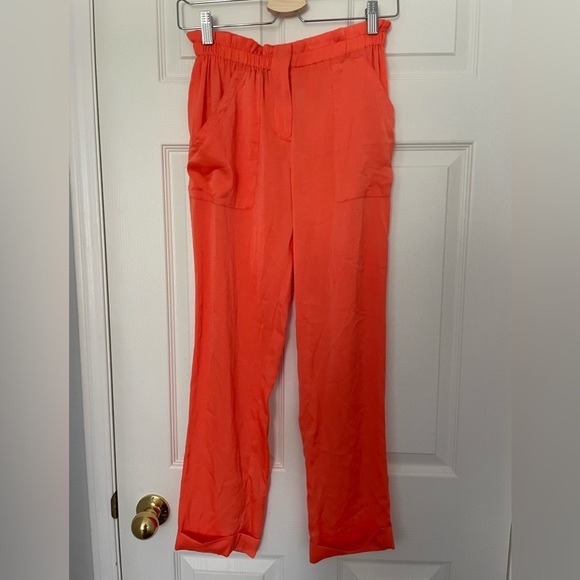 BCBGMaxAzria womens cuffed orange paperbag pants - Picture 5 of 6